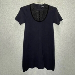 Zara Knit Blue/Black Lace-Velvet Neckline Sweater Dress